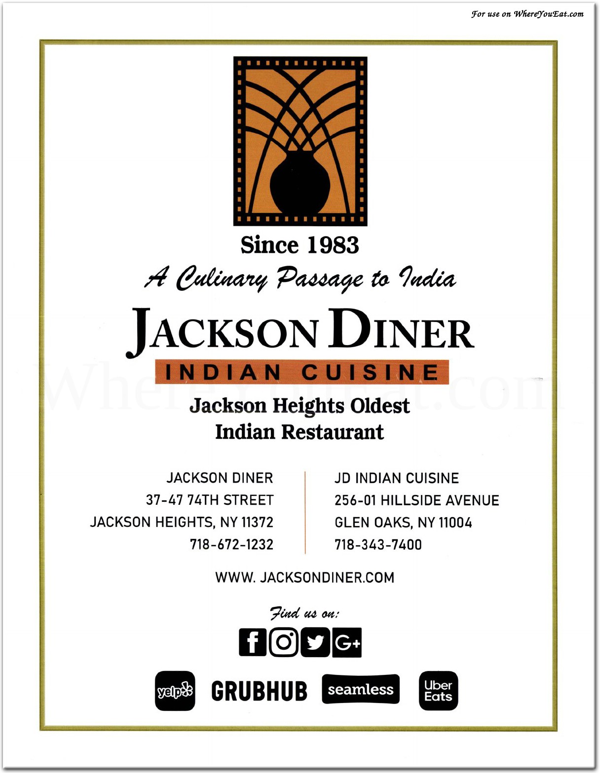 Jackson Diner Restaurant in Queens / Menus & Photos