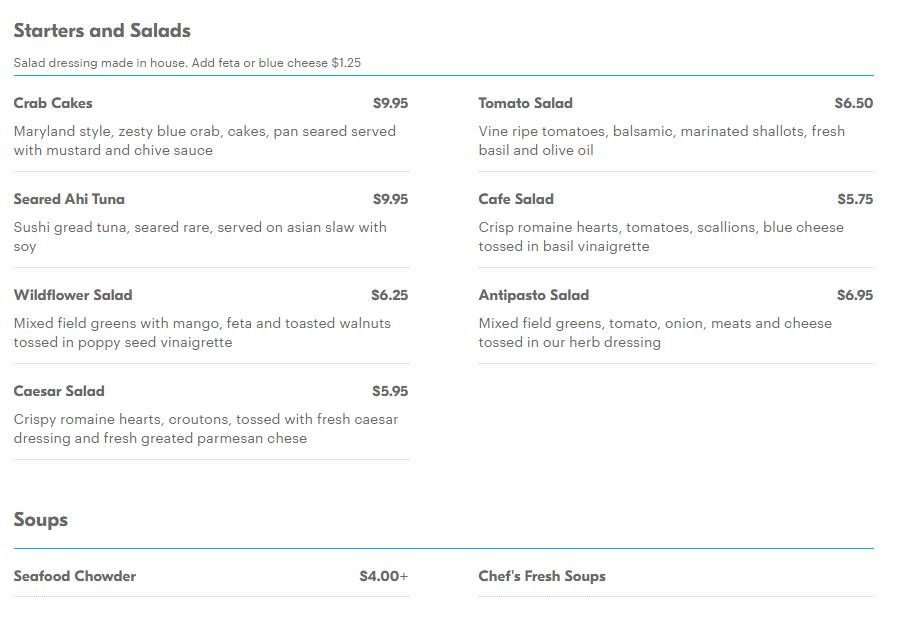 Wild Flower Café Restaurant in St. Augustine / Menus & Photos