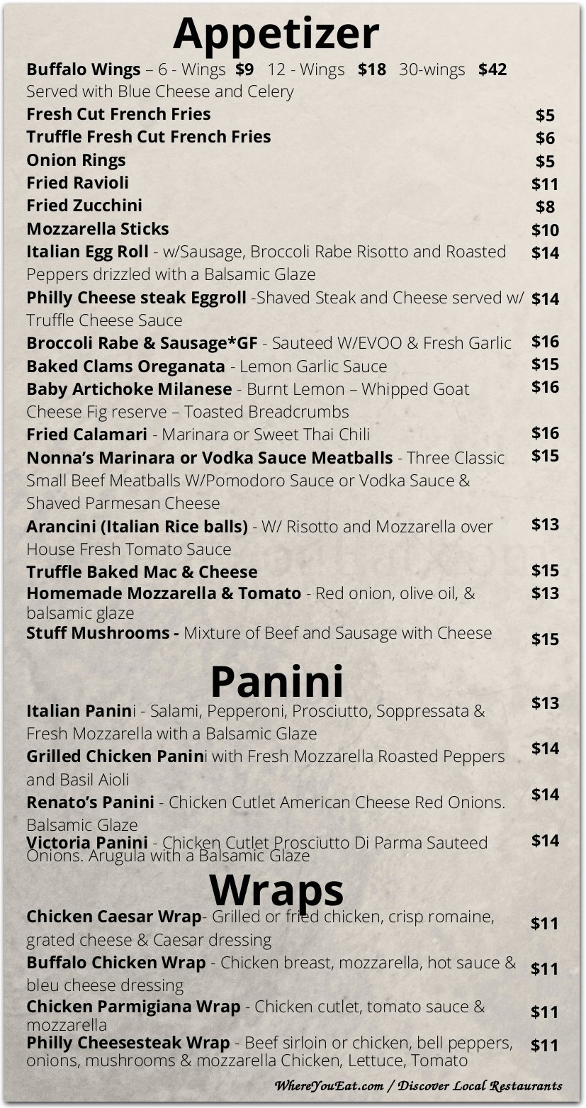 Trattoria Vento Restaurant in Staten Island / Official Menus & Photos