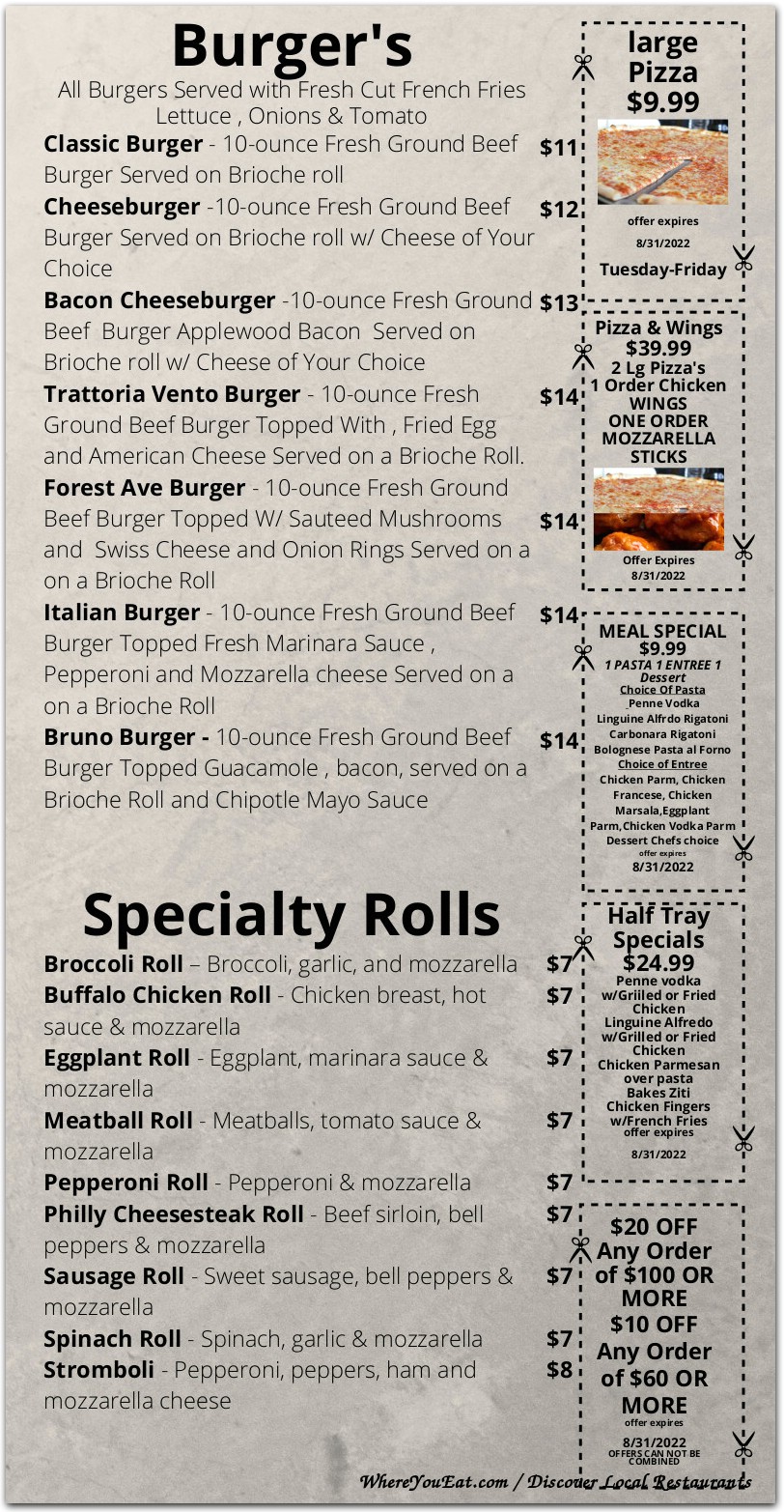 Trattoria Vento Restaurant in Staten Island / Official Menus & Photos