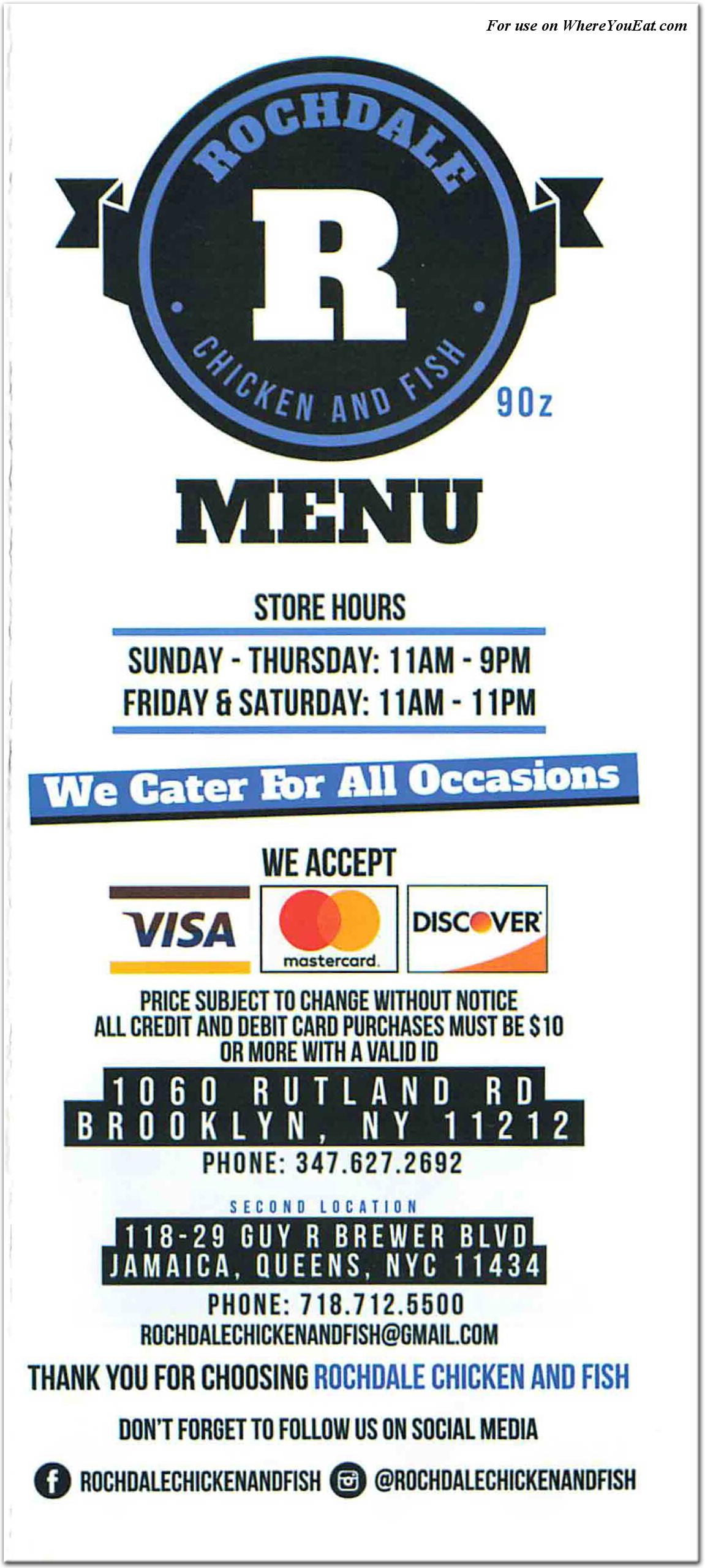 Rochdale Chicken and Fish Restaurant in Brooklyn / Menus & Photos