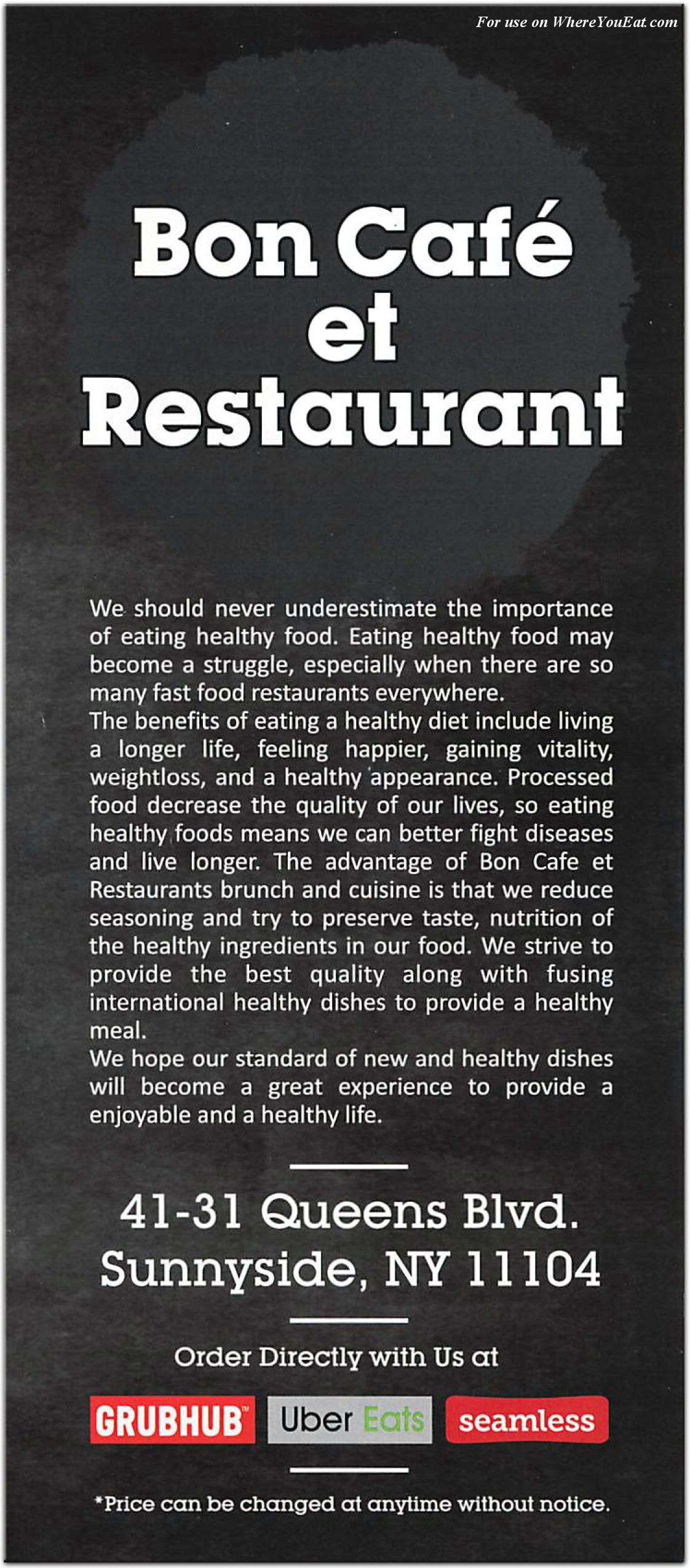 Bon Cafe Et Restaurant Restaurant in Queens / Menus & Photos