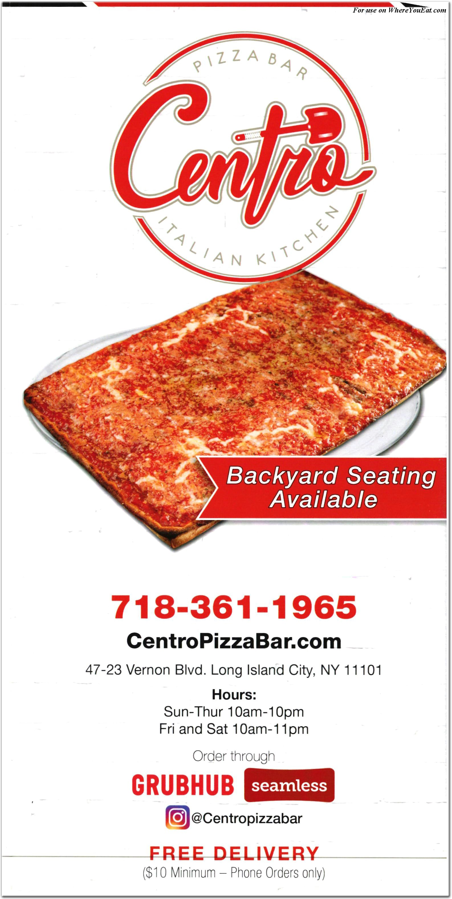 Centro Pizza Bar & Italian Kitchen Restaurant in Queens / Menus & Photos