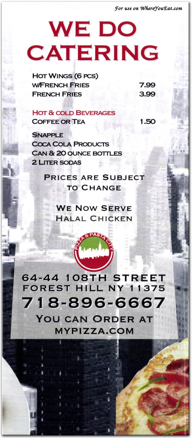 Pizza & Pasta City Restaurant in Queens / Menus & Photos