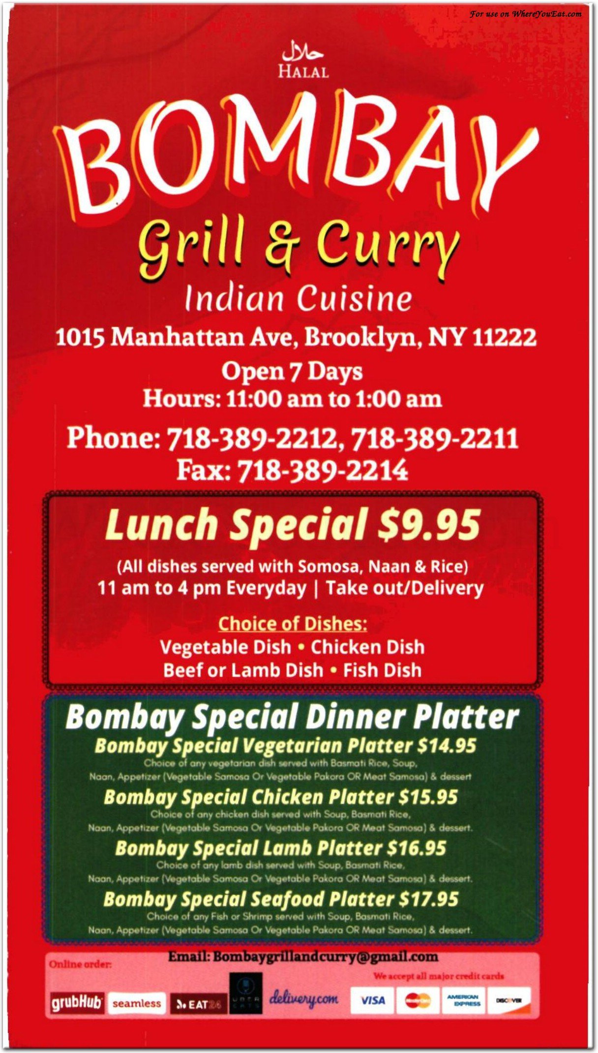 Bombay Grill and Curry Restaurant in Brooklyn / Menus & Photos