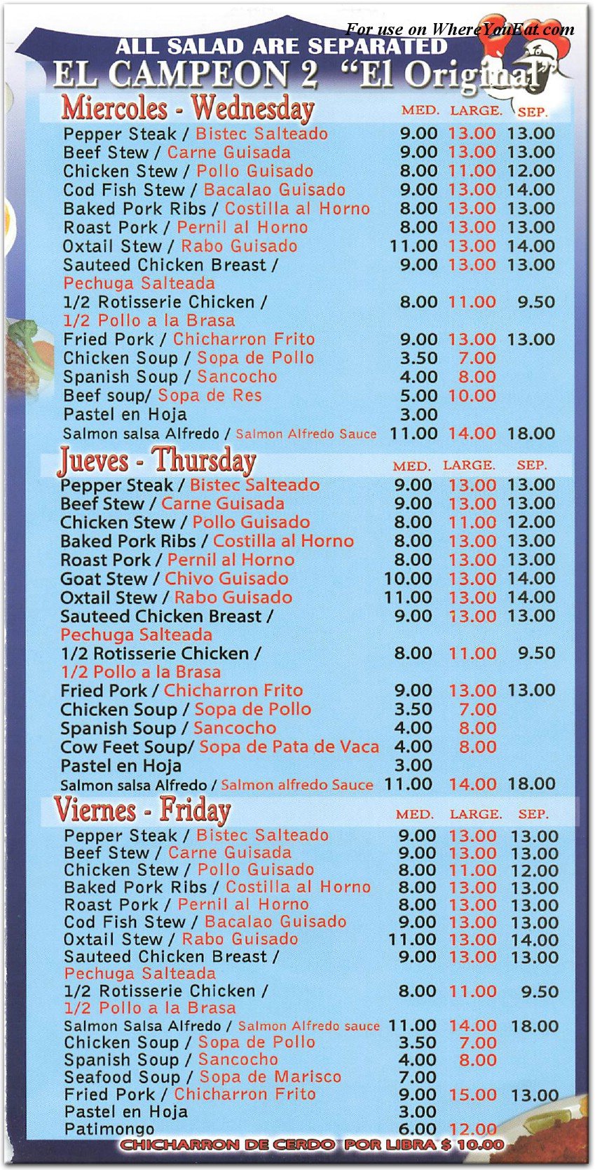 El Campeon De Los Pollos Restaurant in Queens / Menus & Photos