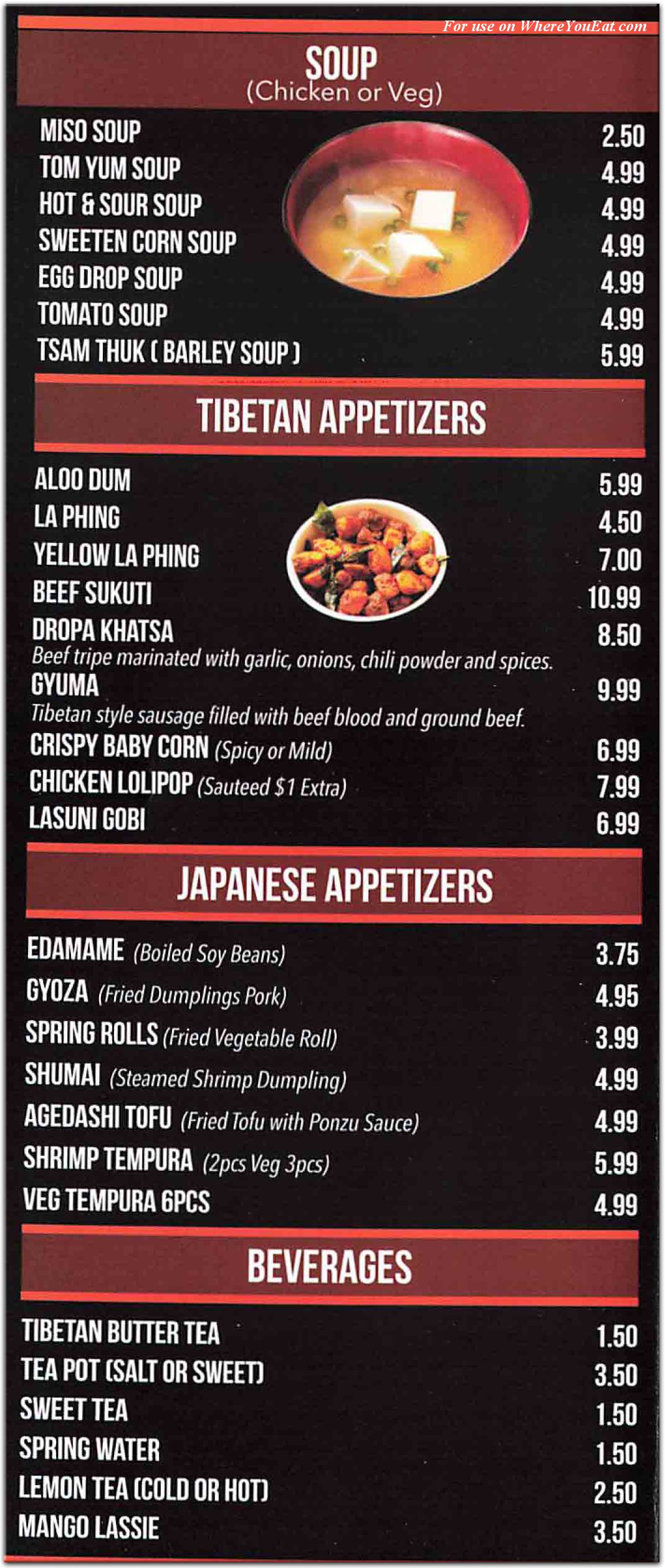 Tibetan Japanese Restaurant in Queens / Menus & Photos