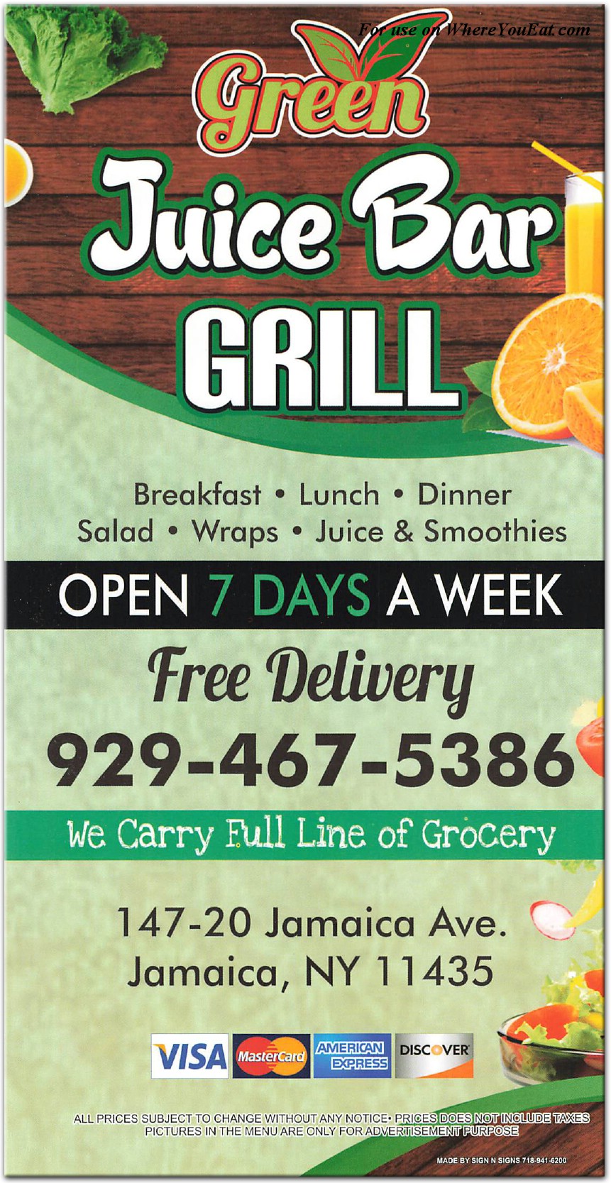 Green Juice Bar & Grill Restaurant in Queens / Menus & Photos