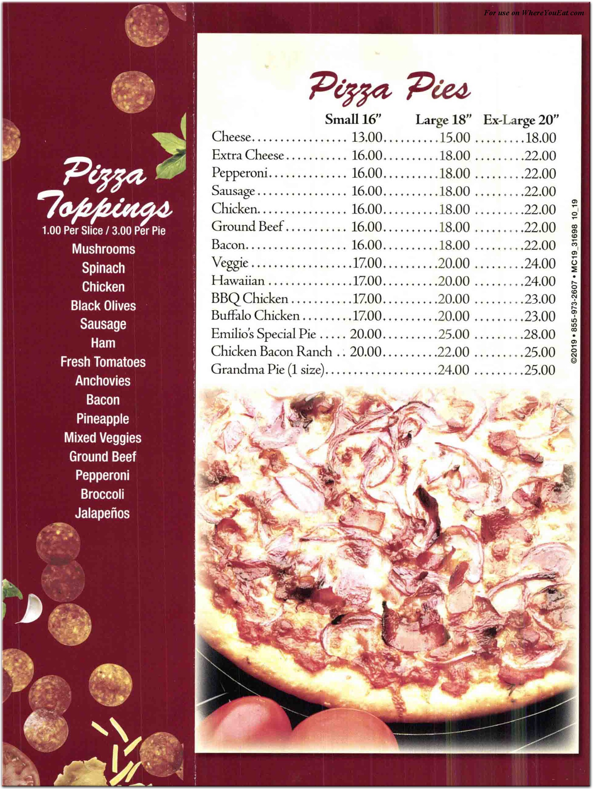 Emilio's Pizza Restaurant in The Bronx / Menus & Photos