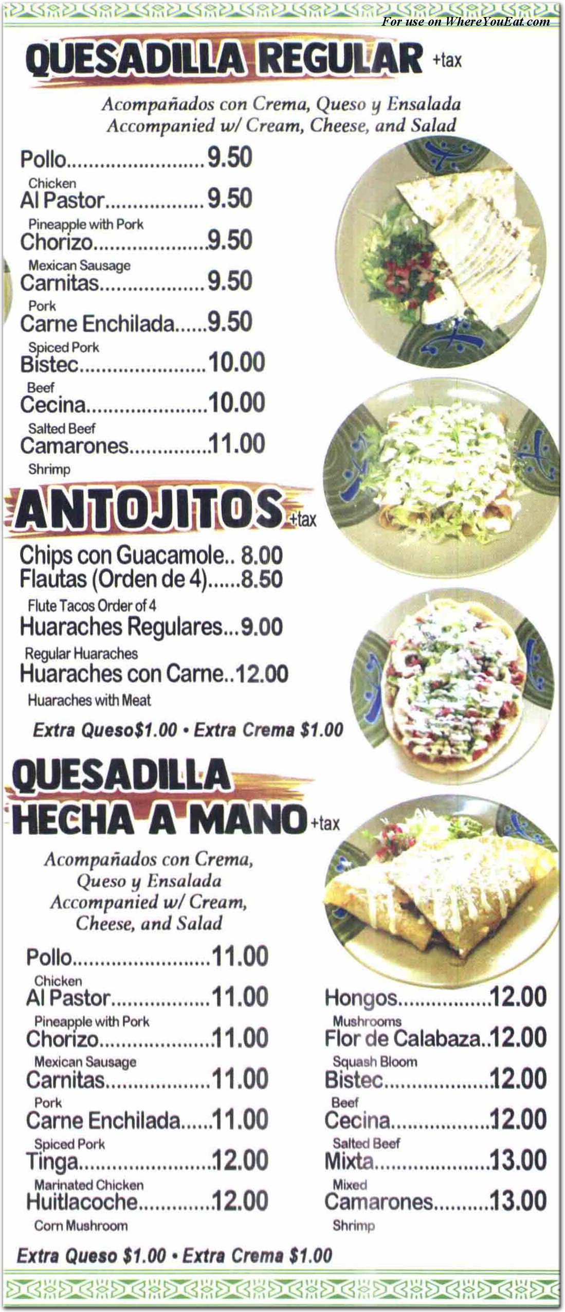Luperca Menu Lupita's Mexican Food Restaurant in The Bronx / Menus & Photos