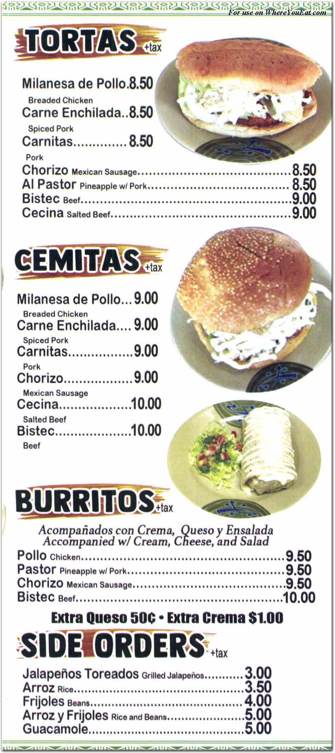 Luperca Menu Lupita's Mexican Food Restaurant in The Bronx / Menus & Photos