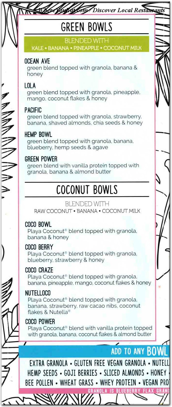 Playa Bowls Restaurant in Brooklyn / Menus & Photos