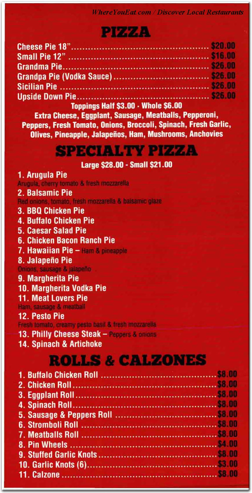 Valentino s Pizza Restaurant In Brooklyn Menus Photos