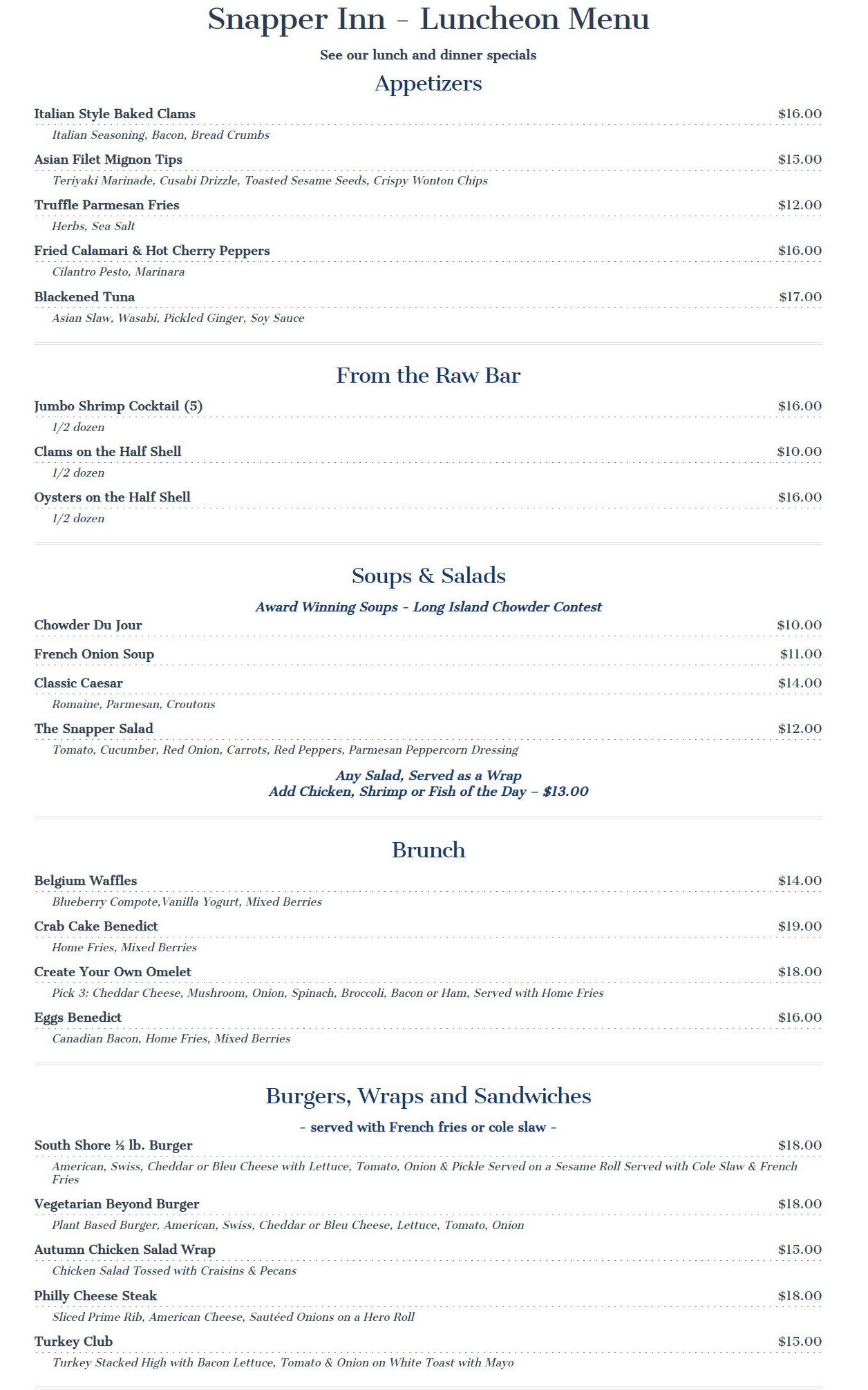 The Snapper Inn Restaurant in Other / Menus & Photos