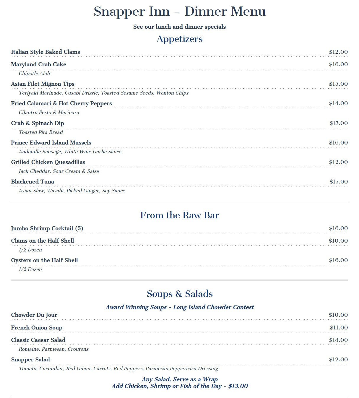 The Snapper Inn Restaurant in Other / Menus & Photos