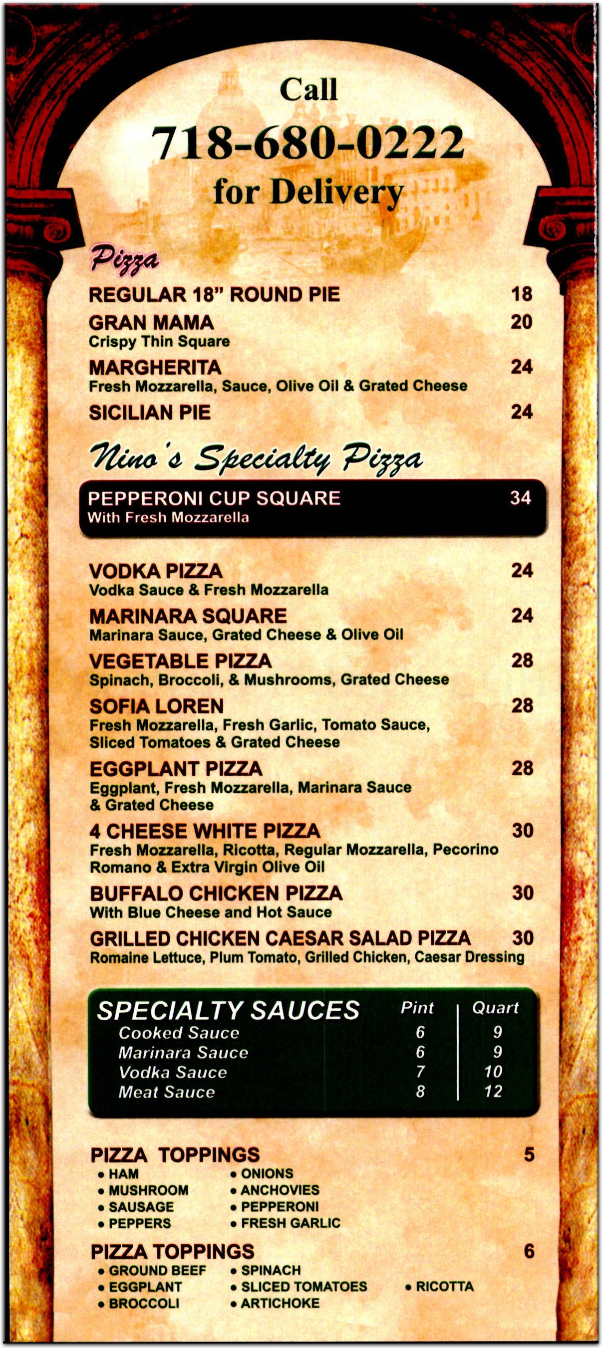 Nino's Pizza Restaurant in Brooklyn / Official Menus & Photos