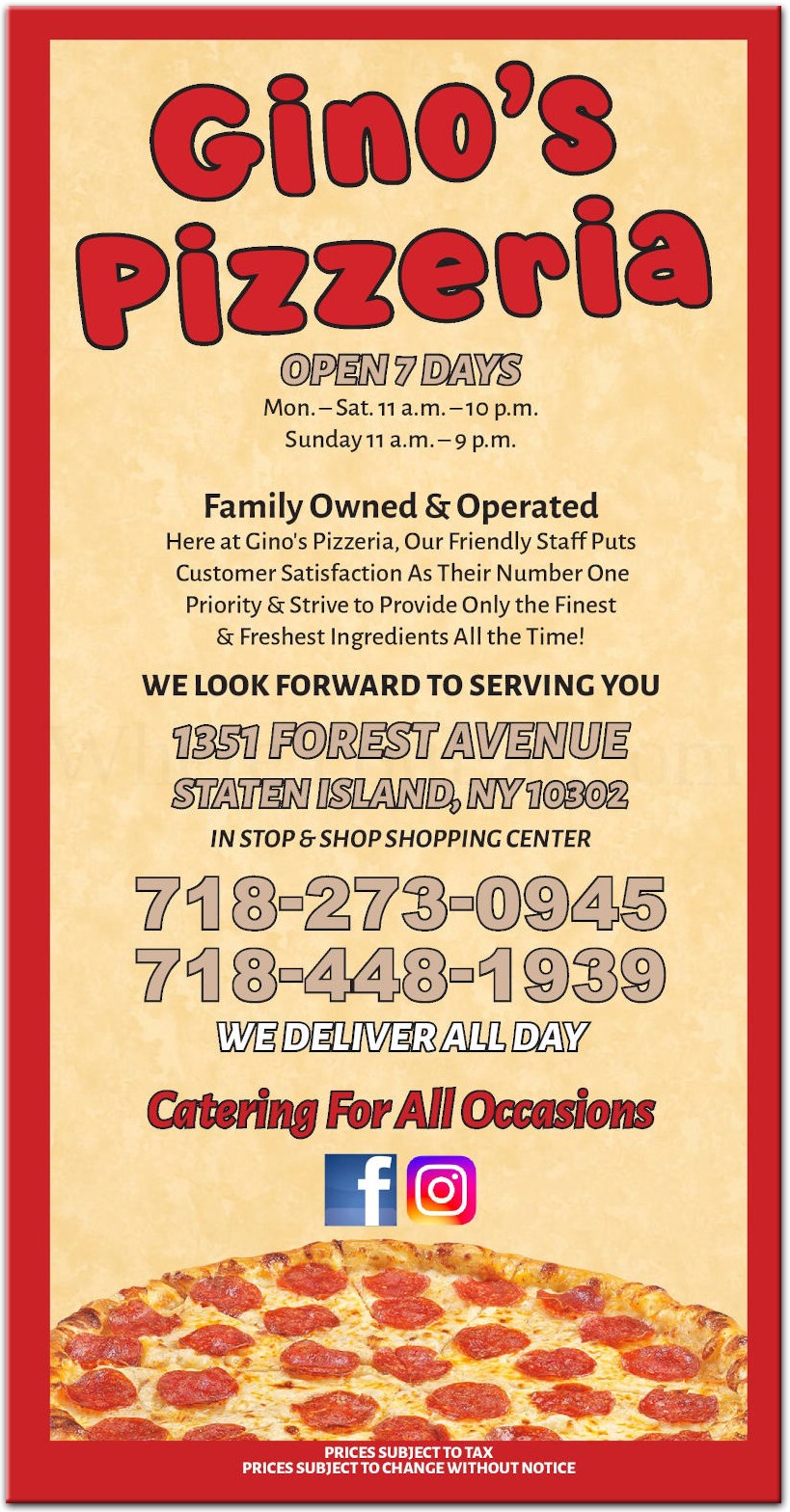 Gino's Pizzeria Restaurant in Staten Island / Menus & Photos