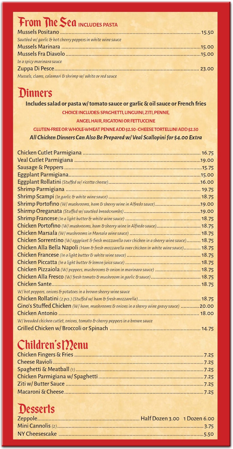 Gino's Pizzeria Restaurant in Staten Island / Menus & Photos