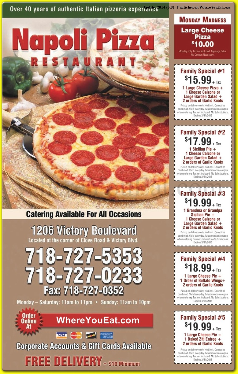 Napoli Pizza Restaurant In Staten Island Official Menus Photos