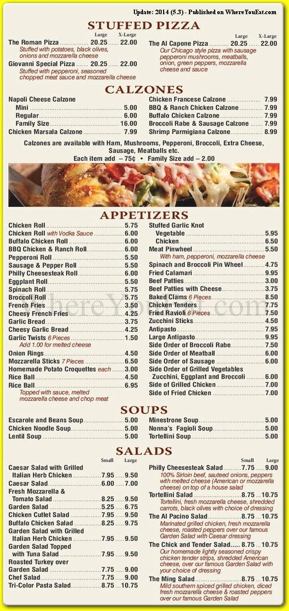 Napoli Pizza Restaurant In Staten Island Official Menus Photos