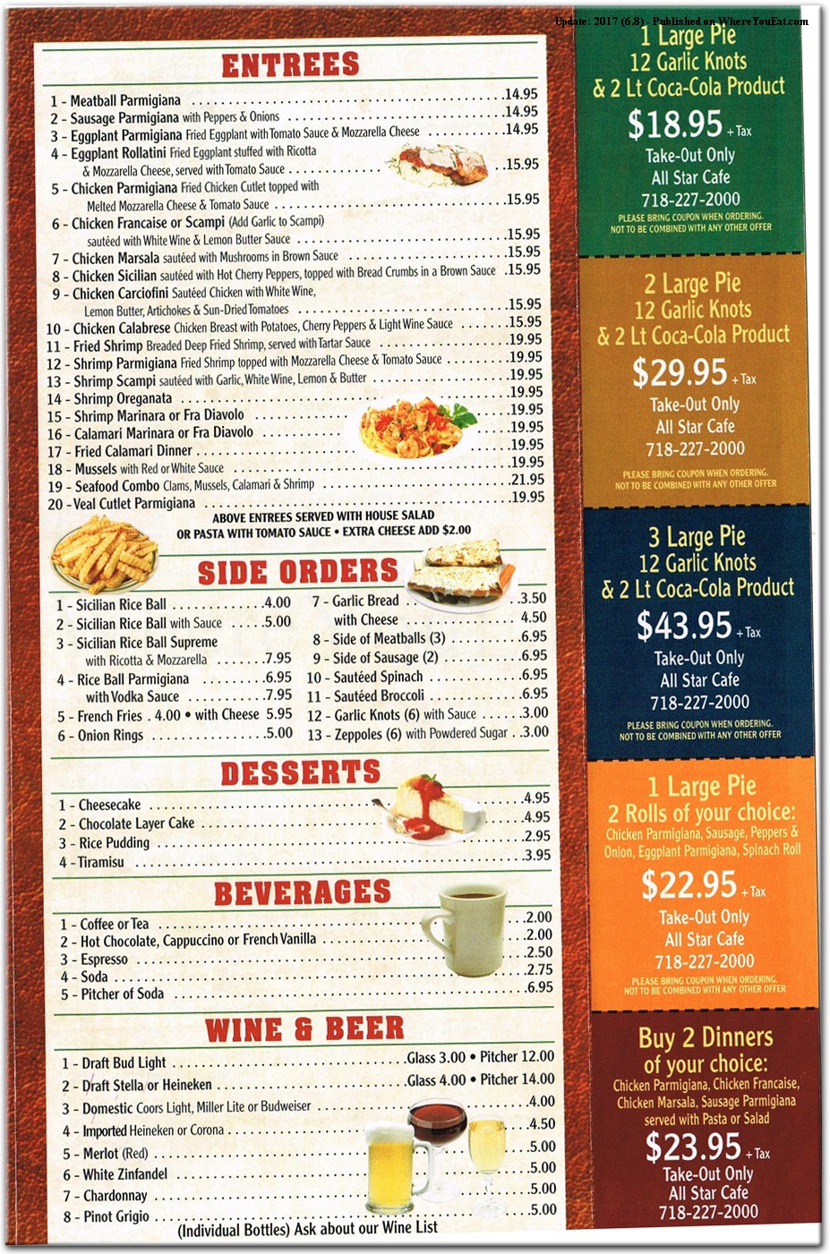 All Star Cafe Restaurant In Staten Island Official Menus Photos