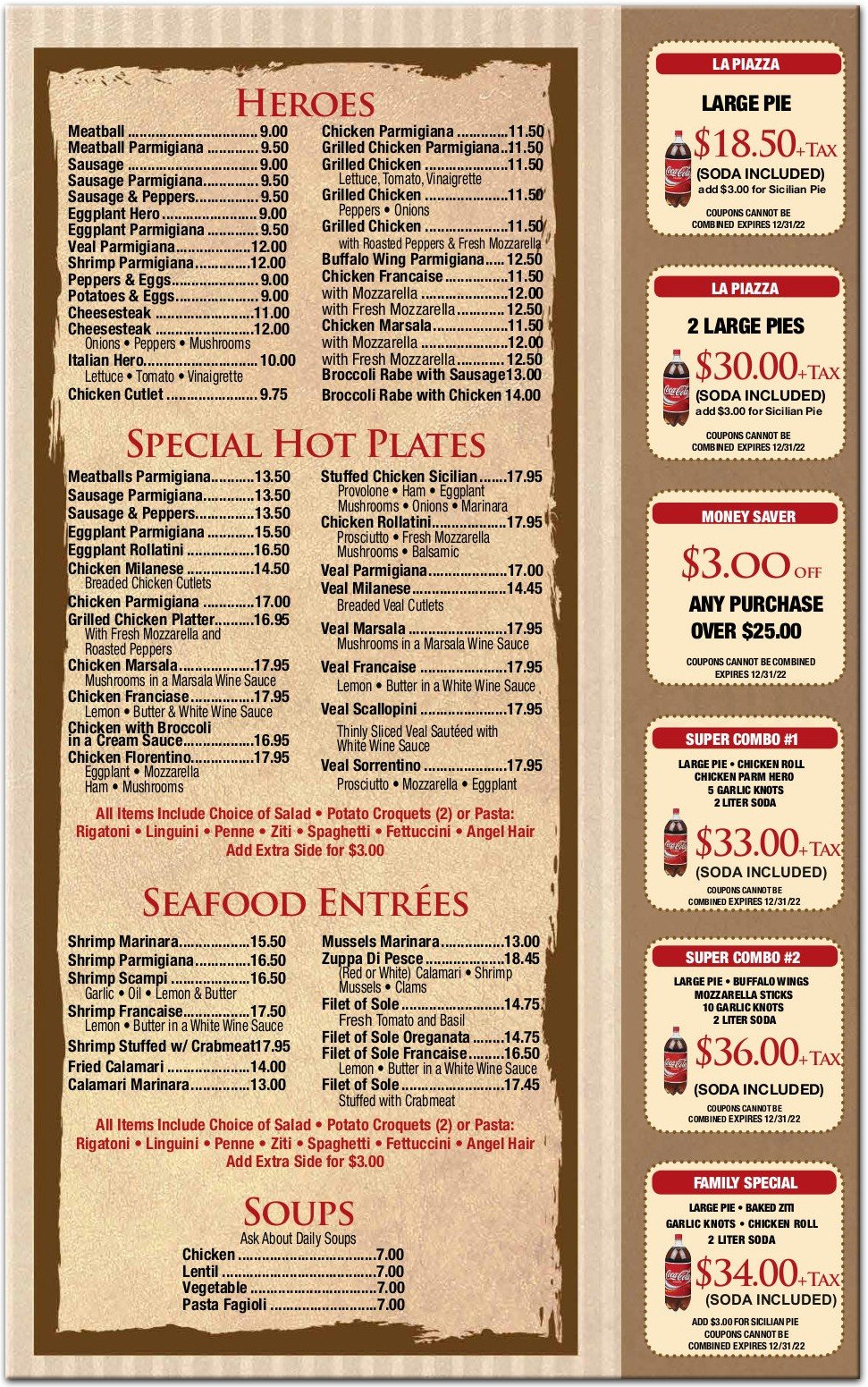 La Piazza Pizzeria Restaurant In Staten Island Menus Photos