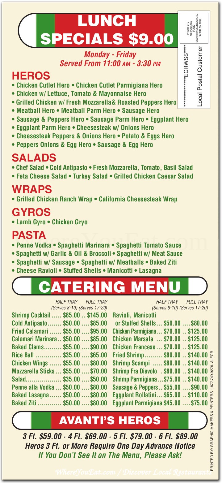 Avanti's Pizza Restaurant in Staten Island / Official Menus & Photos