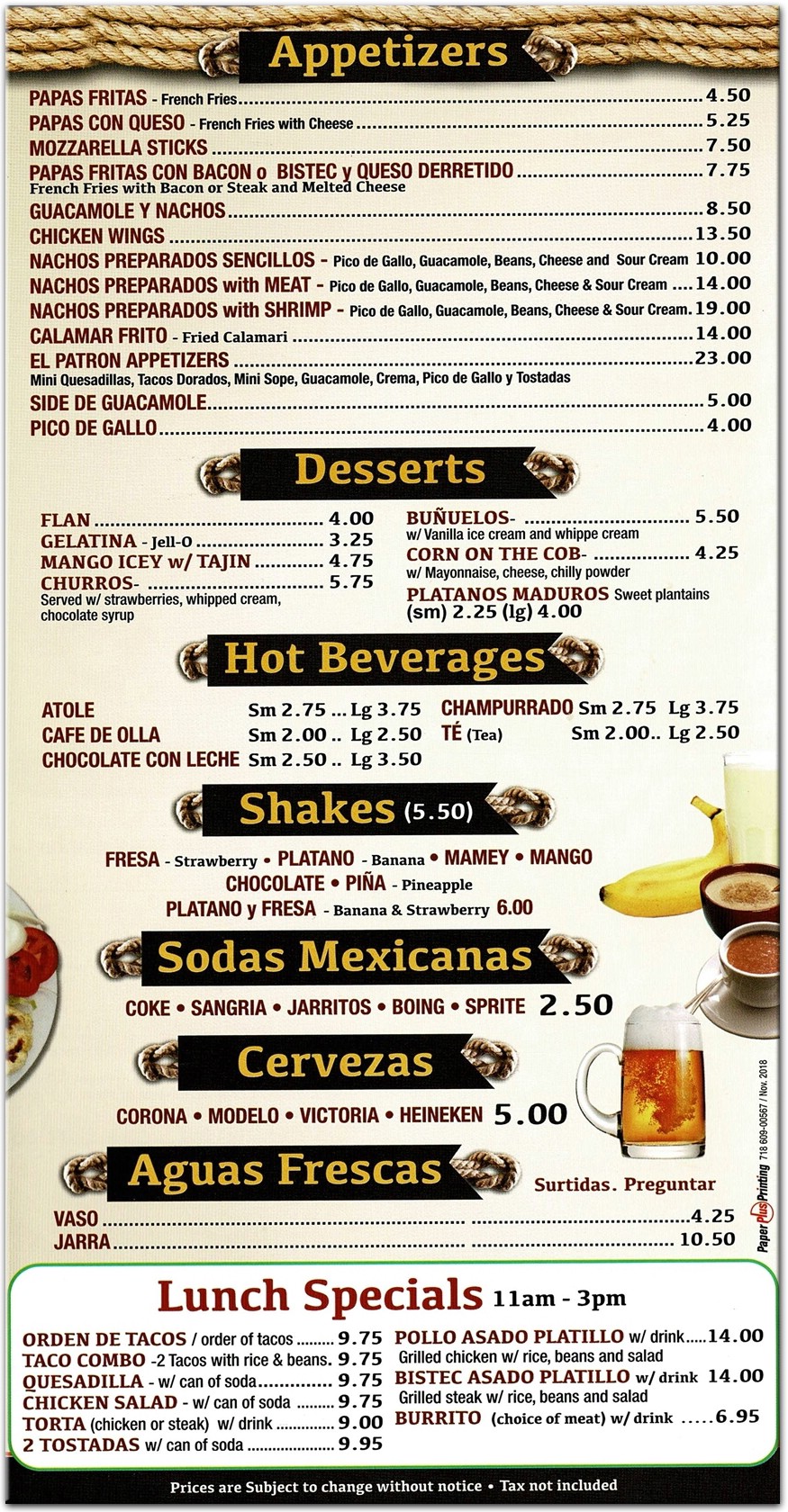 El Patron 2 Restaurant in Staten Island / Official Menus & Photos