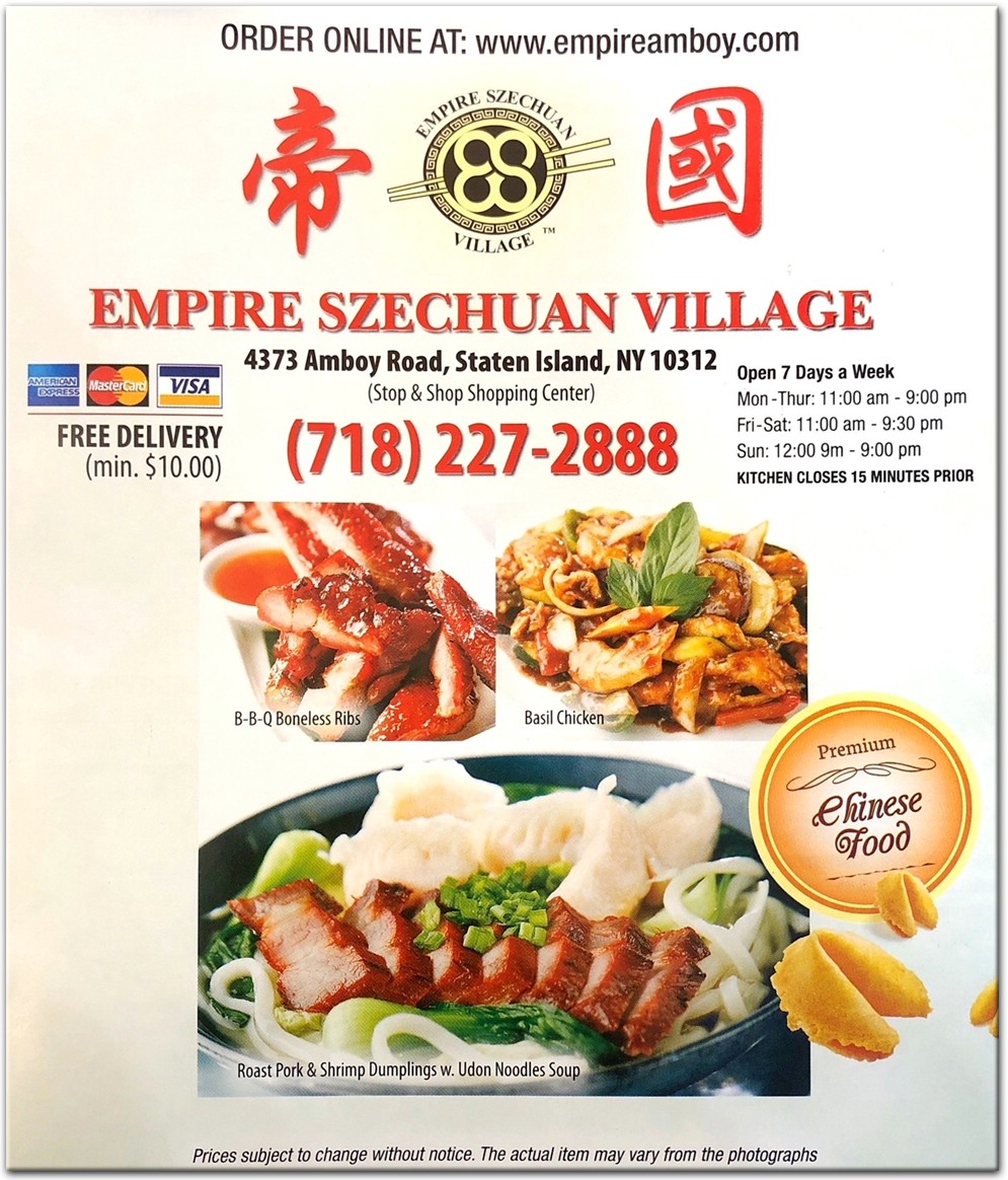Empire Szechuan Village Restaurant in Staten Island / Official Menus empire szechuan columbus avenue